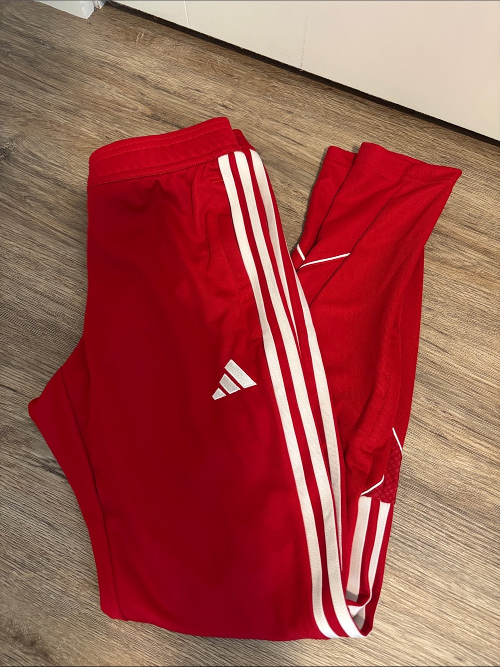 adidas Red Track Pants with White Three-Stripes